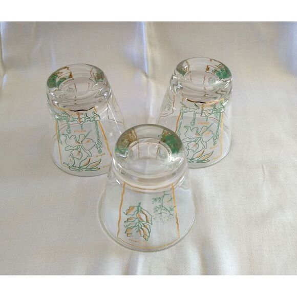 MCM Rocks Lowball Glasses Spices Green & Gold Vintage‎ Barware Set of 3 - Picture 12 of 16